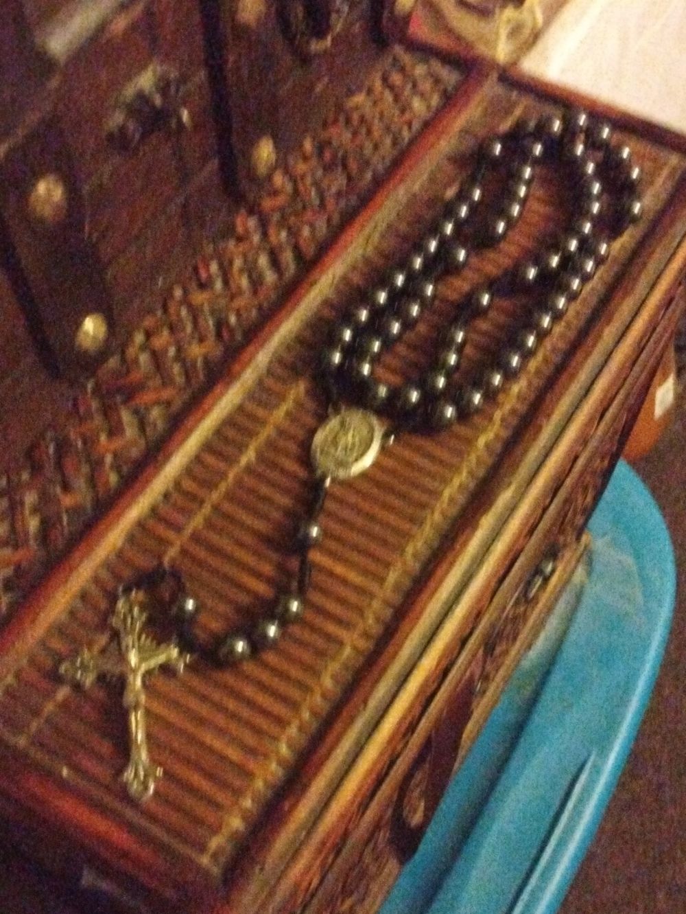 Black & Gold Beaded Rosary Necklace